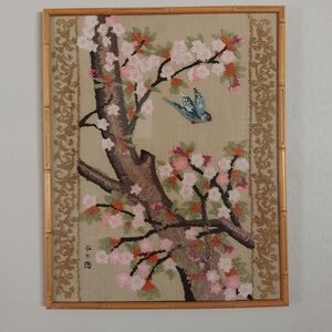Vintage Kazari Embroidery Needlecraft - Cherry Blossom in Bamboo Frame
